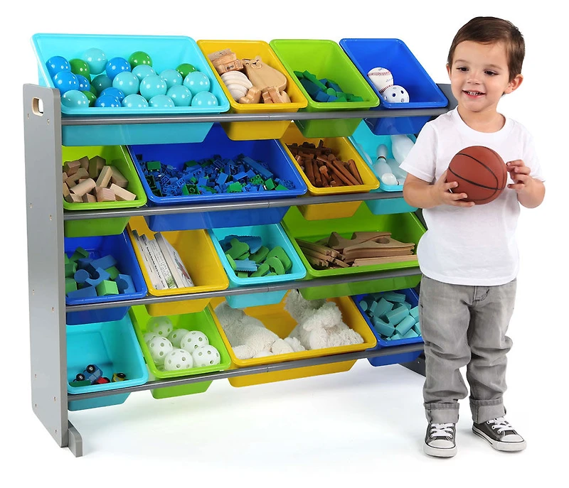 Toy Organizer with 16 Bins, Grey/Blues