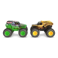 Monster Jam, Coffret de 2 monster trucks officiels en métal moulé Grave Digger vs Earth Shaker qui changent de couleur, échelle 1:64