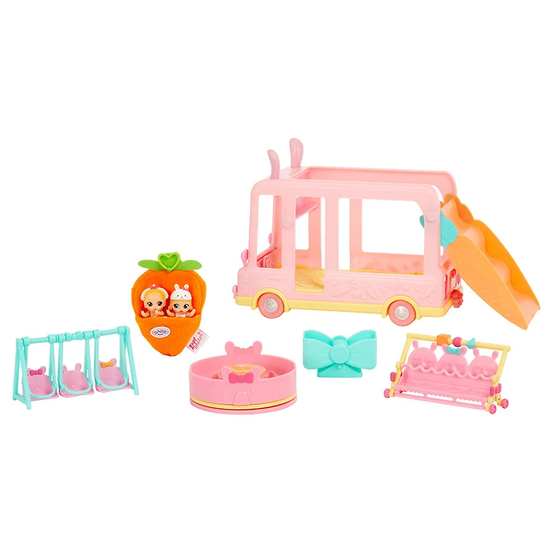 BABY BORN Surprise Bus Playset with 2 exclusive twin mini babes/ 6-in-1 playground on the go for all your BABY BORN Surprise collectible pets and babies/ can fit 20+ BABY BORN Surprise Mini Babies