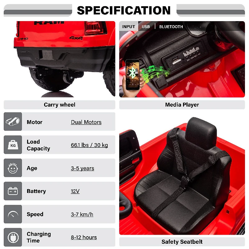 Dodge RAM 1500 RHO 12V sous licence - Rouge