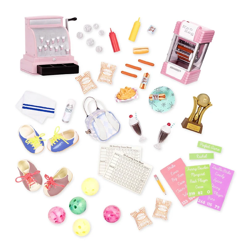 Our Generation, Let It Roll! Bowling Alley, Retro Bowling Alley Playset with Electronics for 18-inch Dolls - English Edition
