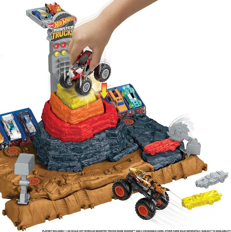 Hot Wheels- Monster Trucks - Arena Smashers- Coffret de Jeu- PARC À DESTRUCTION SUPRÊME Bone Shaker