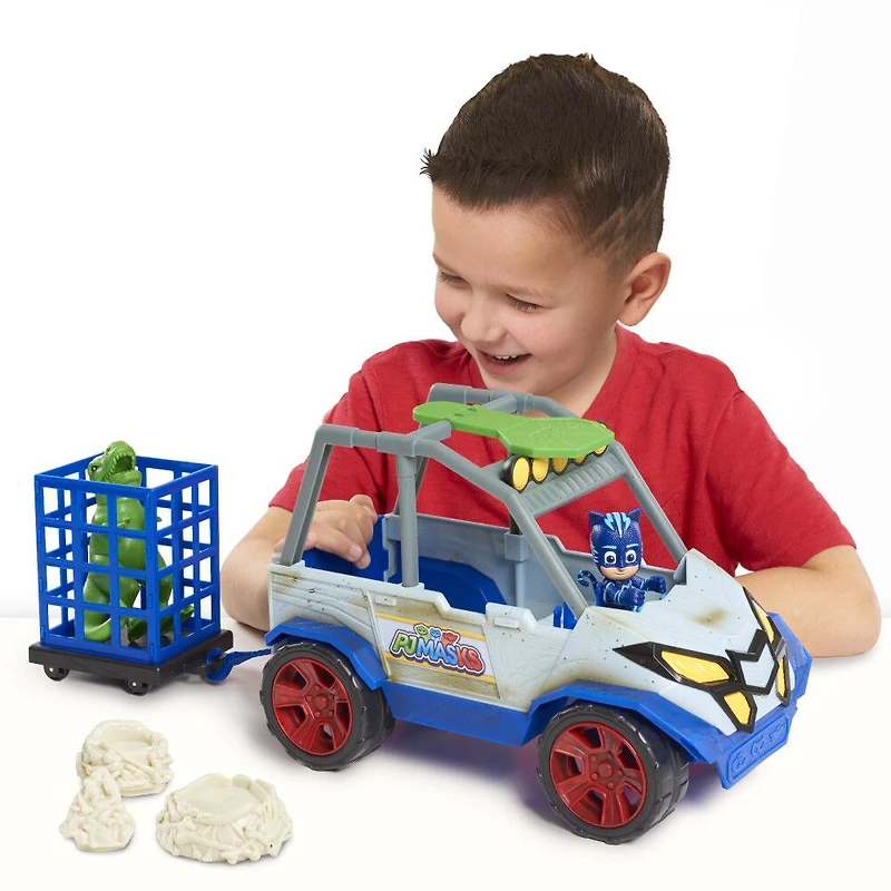 Véhicule de Secours Tout-Terrain pour Problème de Dinosaure des Pyjamasques, Inclut Figurines de Dinosaure et Catboy - Édition anglaise