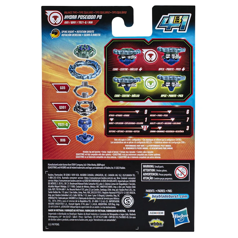 Beyblade Burst QuadStrike, Starter Pack avec toupie de compétition Hydra Poseidon P8