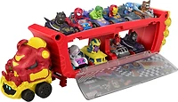 Hot Wheels RacerVerse Marvel Hulkbuster Hauler, Stores Up to 10 Toy Cars, Detachable Cab with Flip-Up Helmet & Non-Removable Figure