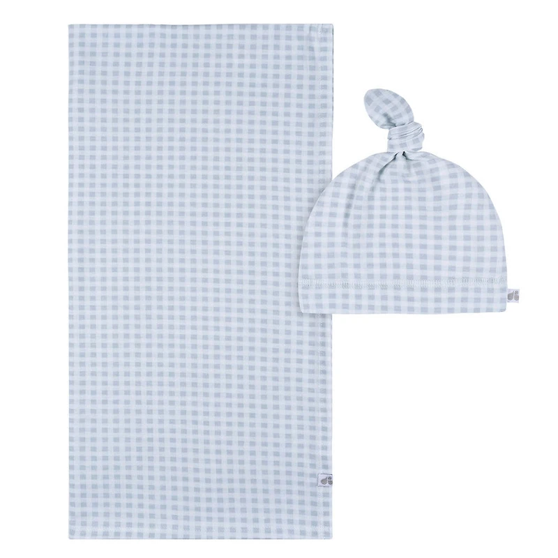 Just Born - 2 piece Swaddle Blanket+Hat - Blue Plaid