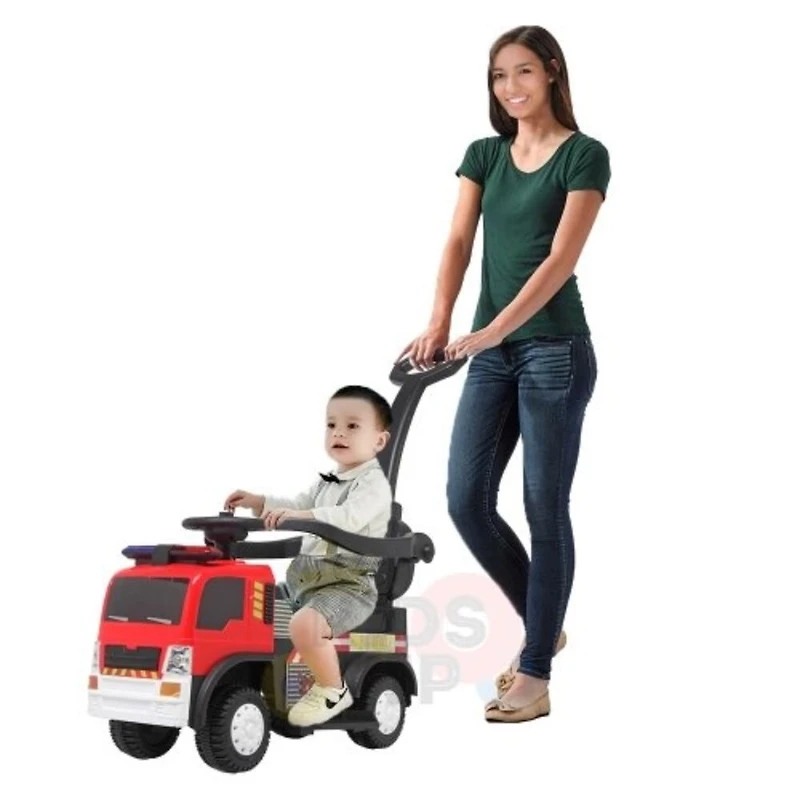 KidsVip 6V Enfants at Tout-Petits Fire Truck sur la Voiture de Poussée de Camion Voiture Eléctrique, avec siege en cuir - Édition anglaise