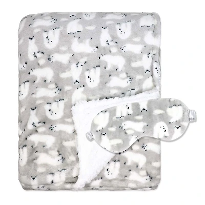 Jesse & Lulu Lounge Blanket with Sleep Mask: Grey Polar Bear