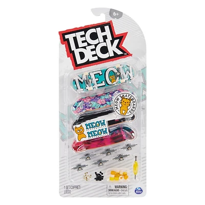 Tech Deck, Coffret de 4 fingerboards Ultra DLX, Skateboards Meow, Mini skateboards personnalisables à collectionner