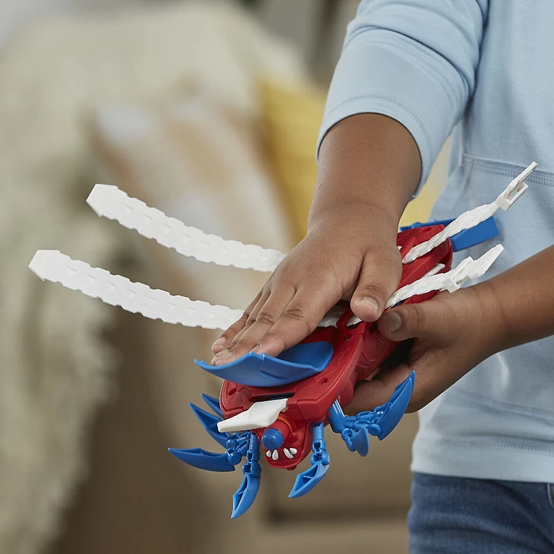 Marvel Mech Strike Mechasaurs, Arachno Blaster Nerf de Spider-Man avec 3 fléchettes, jouet de déguisement de super-héros