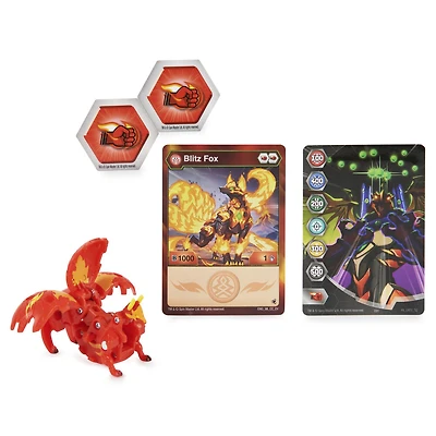 Bakugan Evolutions, Blitz Fox (Rouge), Figurine articulée de 5,1 cm et carte à collectionner