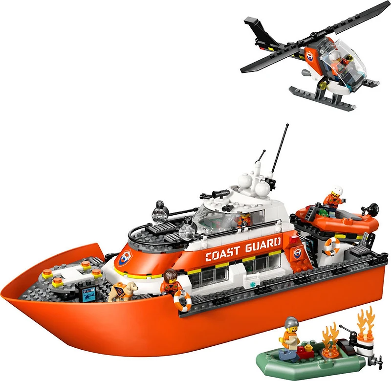 LEGO City Coast Guard Rescue Boat & Helicopter Building Toys for Kids, Ages 7+ - 60504