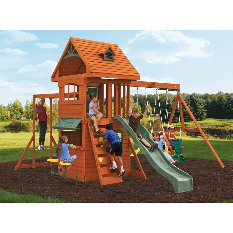 KidKraft Ridgeview Deluxe Clubhouse Wooden Swing Set - R Exclusive