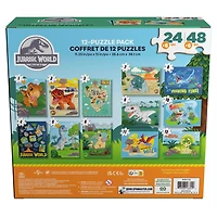 Jurassic World, Coffret de 12 puzzles de 24 pièces et 48 pièces pour enfants, puzzles dinosaure