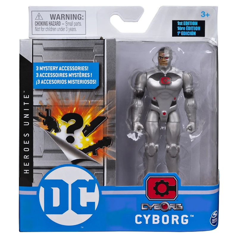 DC Comics, Figurine articulée CYBORG de 10 cm avec 3 accessoires mystère