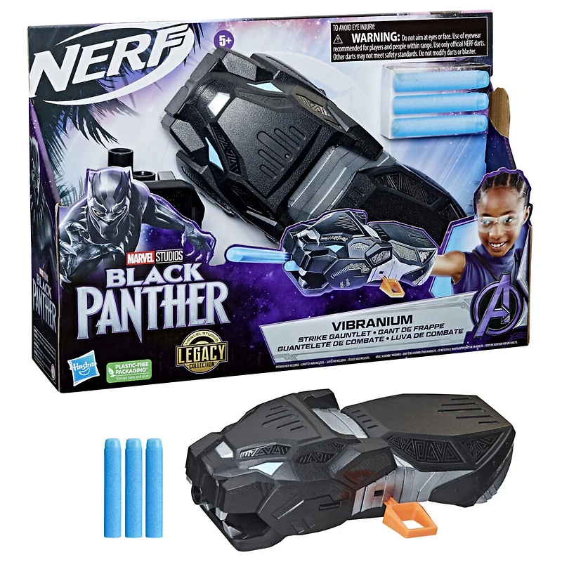 Marvel Black Panther, Gant Vibranium Nerf avec 3 fléchettes Nerf