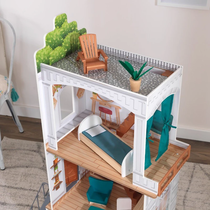 KidKraft Maison de poupées en bois Rowan avec terrasse et 13 accessoires
