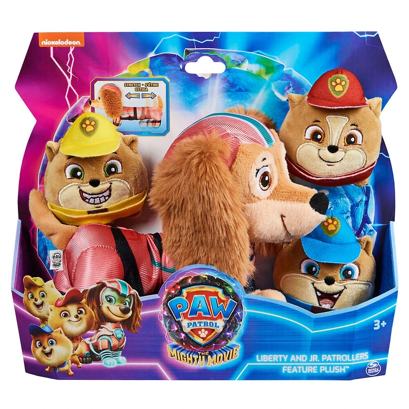 PAW Patrol: The Mighty Movie, Mighty Pups Liberty Plush Toy with Three Junior Patroller Mini Stuffed Animals