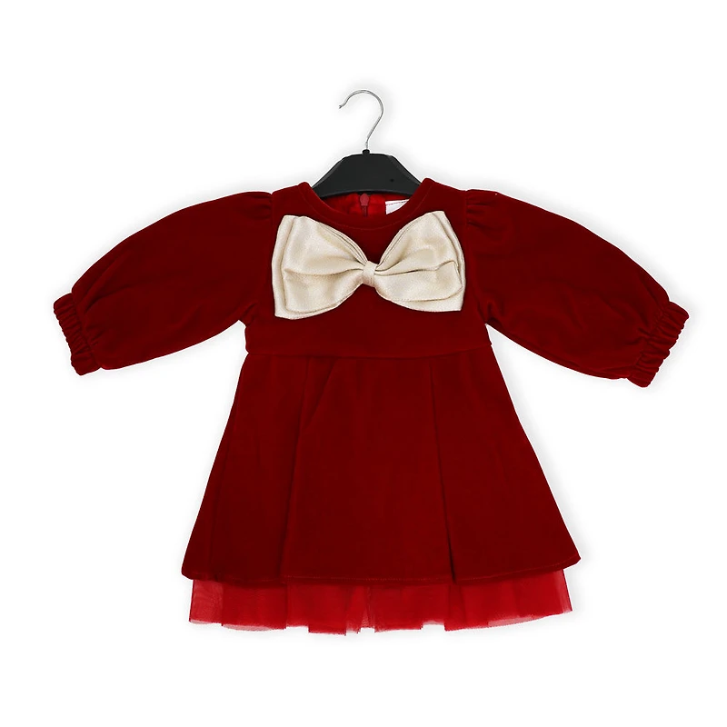Baby Mode Signature Robe en velours rouge avec nœud