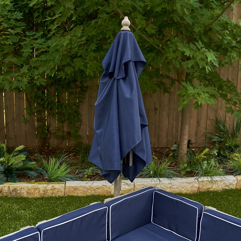 KidKraft - Ensemble modulaire extérieur en bois avec pouf, parasol et coussins, mobilier de patio pour enfants, gris bois de grange et marine