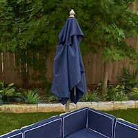 KidKraft - Ensemble modulaire extérieur en bois avec pouf, parasol et coussins, mobilier de patio pour enfants, gris bois de grange et marine