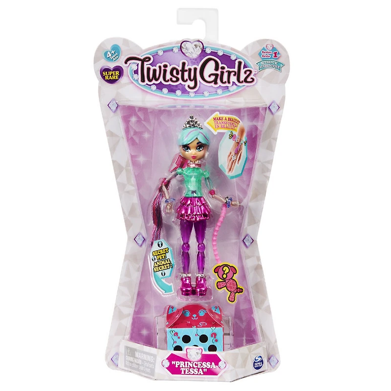 Twisty Girlz, Poupée à transformer en bracelet à collectionner Princessa Tessa avec Twisty Petz mystère