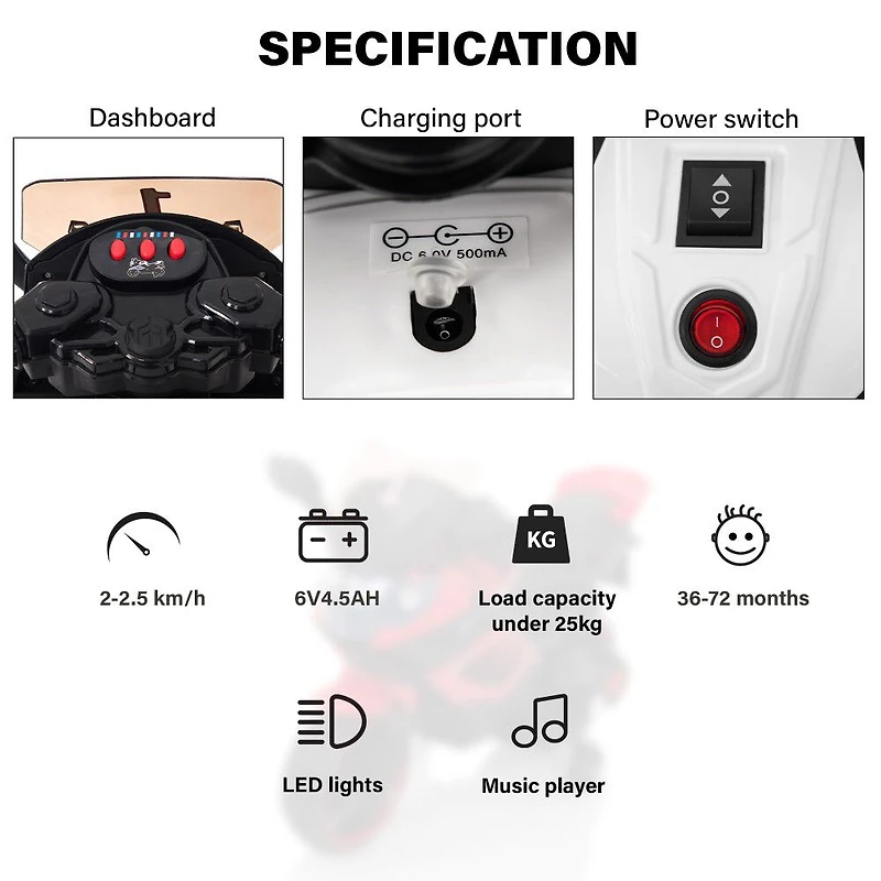 Voltz Toys Kids Motorcycle avec roue d'entraînement