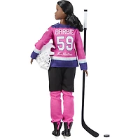 Barbie Tim Hortons PWHL Fashion Doll in Pink, Purple, & Teal Hockey Jersey
