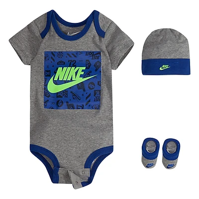Nike Futura Block 3 Piece gift Set - Grey heather,  Size 0-6 months