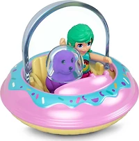 Polly Pocket Micro-poupée, vaisseau spatial en métal, mini-chiot