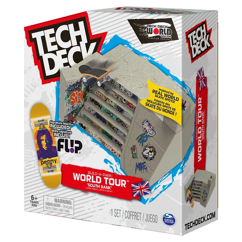 Tech Deck, Build-A-Park World Tour, South Bank, Ramp Set with Signature Fingerboard - English Edition