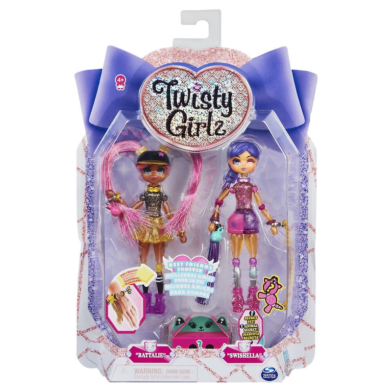 Twisty Girlz, Pack de 2 Meilleures amies pour la vie, Poupées à transformer en bracelets à collectionner avec Twisty Petz mystère