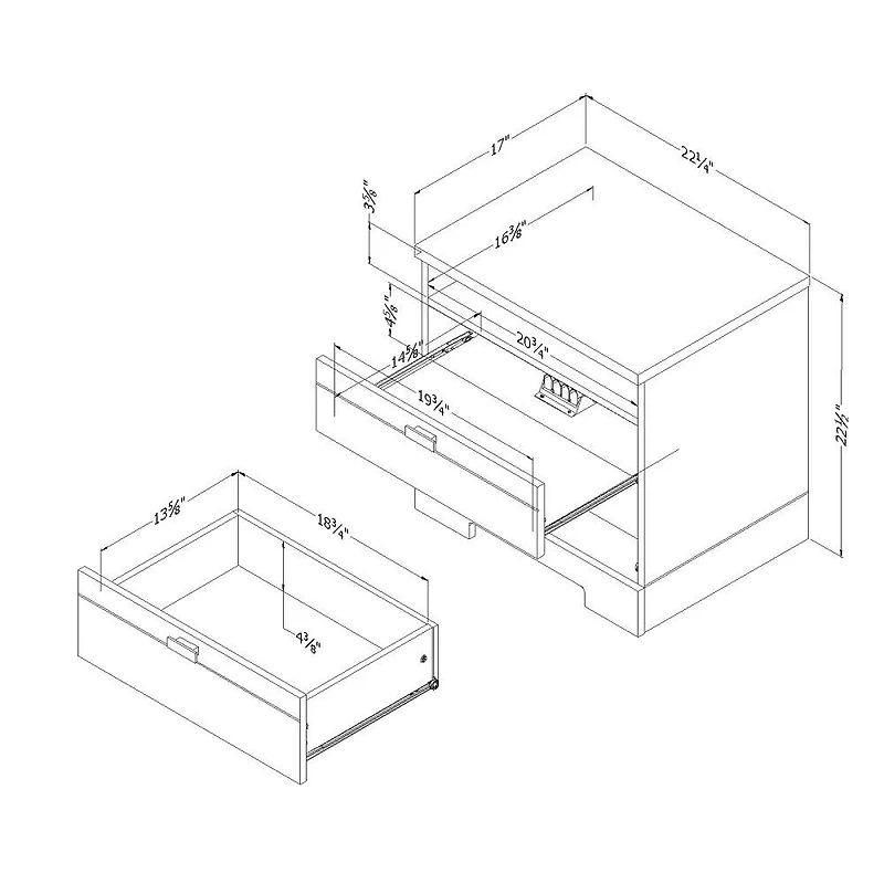 Reevo Table de chevet avec organisateur de fils Gris clair