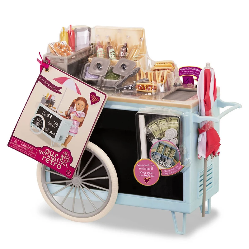 Retro Hot Dog Cart, Our Generation, Chariot à hot-dogs rétro pour poupées de 18 po