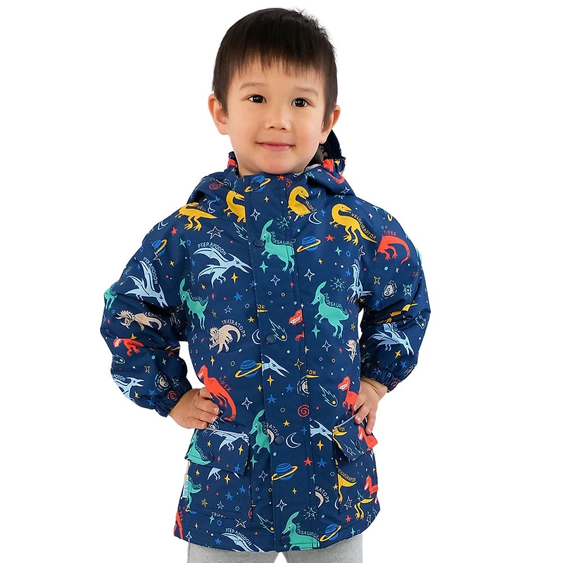 Kids Fleece Lined Rain Jackets | Space Dinos - 3T (3-4Y)