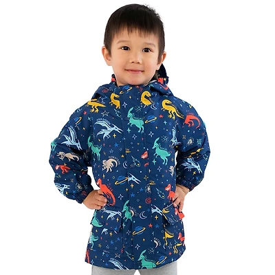 Kids Fleece Lined Rain Jackets  | Space Dinos - 3T (3-4Y)