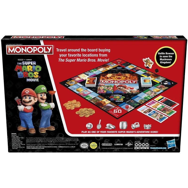 Monopoly : éditon film Super Mario Bros., jeu de plateau pour enfants, inclut pion Bowser