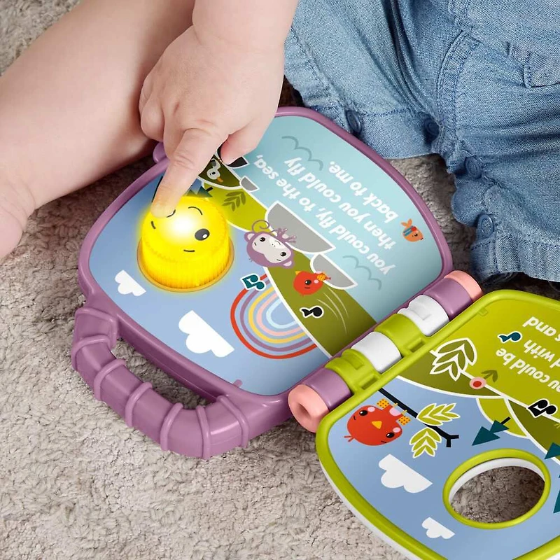 Fisher-Price Purple Monkey Musical Storybook Toy for Baby & Toddler with Lights & Sounds - English Edition