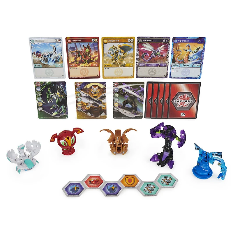 Bakugan Geogan Brawler 5-Pack, Exclusive Mutasect and Viperagon Geogan and 3 Bakugan Collectible Action Figures