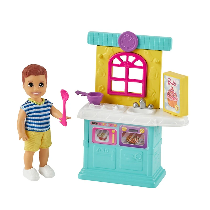 Barbie Skipper Babysitters Inc. Petite poupée et cuisine pour tout-petit avec boîte à dessert, bol et cuillère