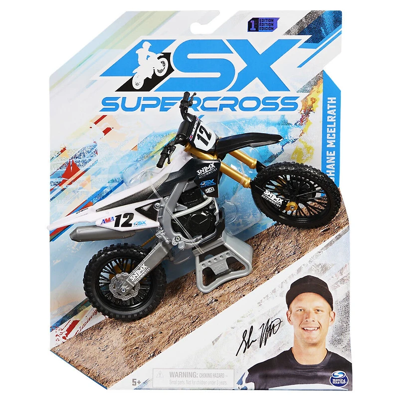 Supercross, Authentic Shane McElrath 1:10 Scale Collector Die-Cast Toy Motorcycle Replica with Display Stand