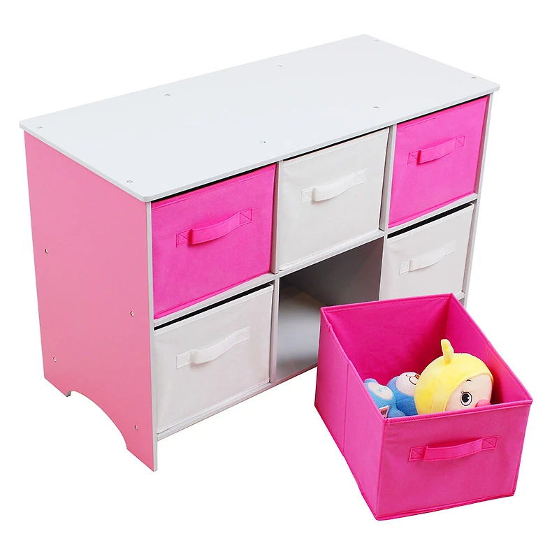 Rose / Blanc Banc de Rangement avec Tiroirs