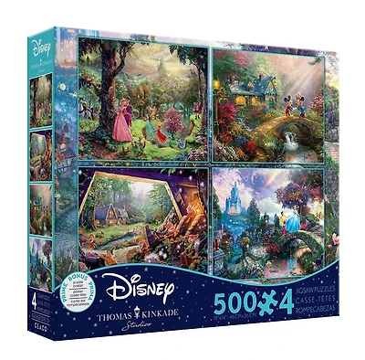 Ceaco Thomas Kinkade Disney 4-en-1 500 pièces Puzzle Multipack (Sleeping Beauty, Mickey, Snow White, Cendrillon)