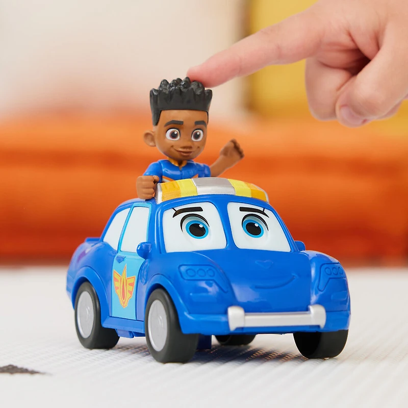 Disney Junior Firebuds, Jayden et Piston, figurine articulée et véhicule de police avec mouvement des yeux interactif