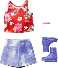 Barbie - Coffret Tenue, débardeur à imprimé floral, short en denim