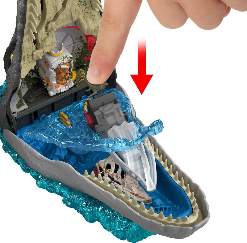 Coffret de jeu Mosasaure JurassicWorld: Renaissance de luxe, 7fonctions et effets sonores interactifs, 6micro figurines