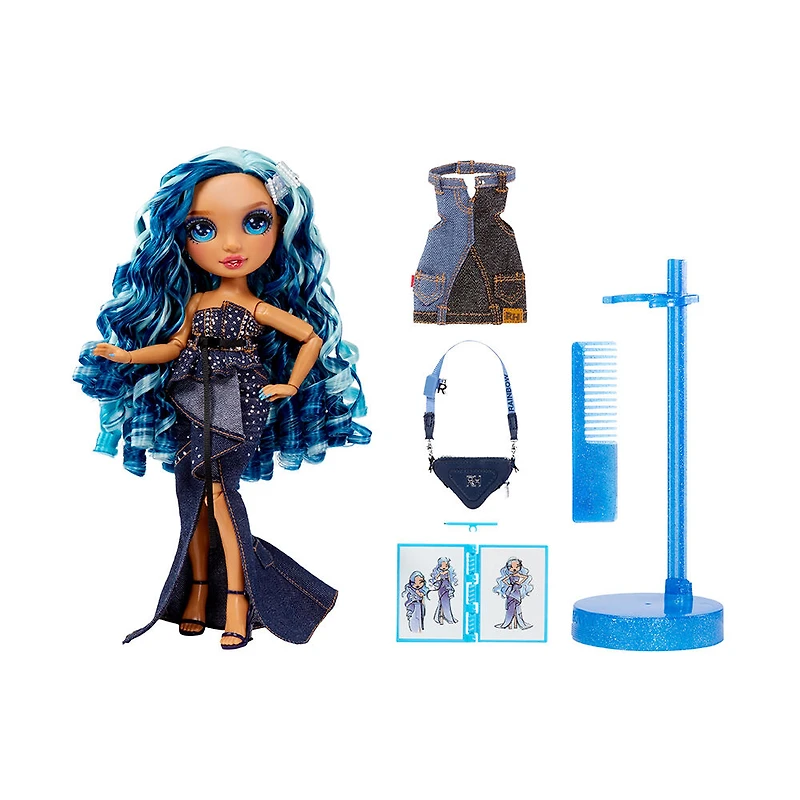 Rainbow High Fantastic Fashion Skyler Bradshaw - Poupée-mannequin bleue de 11 po (28 cm) et jouet