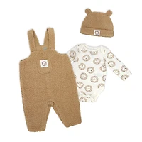 Baby Mode 3 Piece Sherpa Jumper Set: Brown Lion