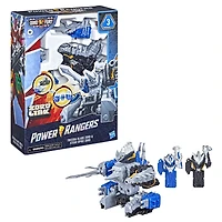 Power Rangers Dino Fury Blue Tricera Blade and Black Stego Spike Zord, Zord Link Mix-and-Match Custom Build System