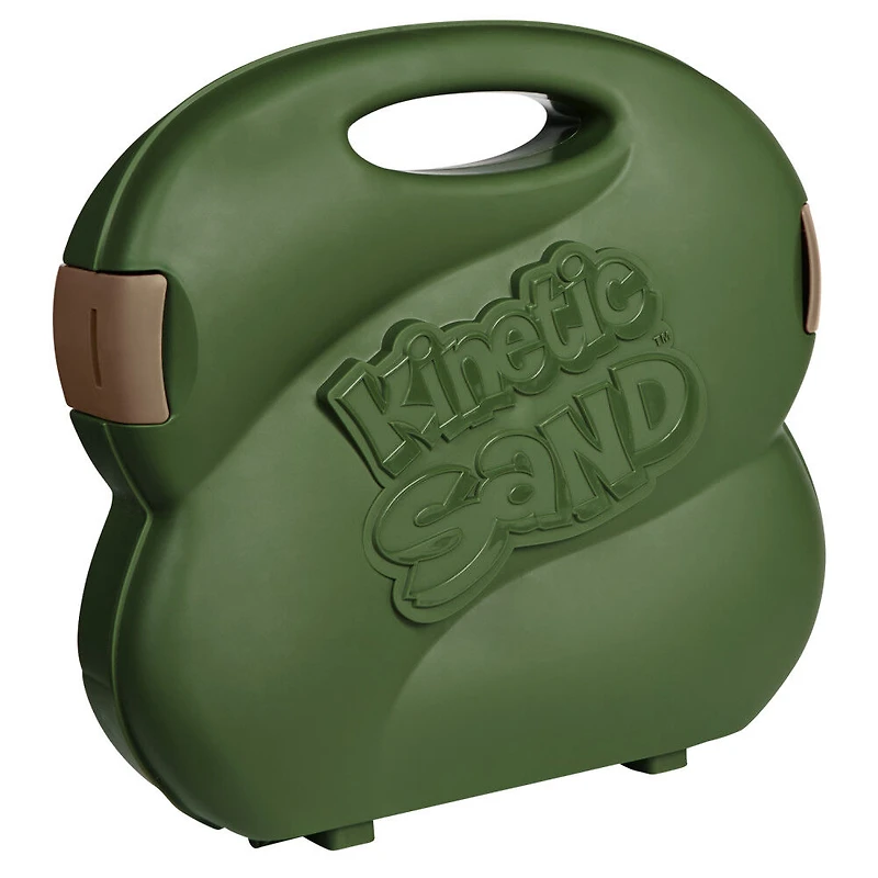 Kinetic Sand, Coffret Chercheur de dinosaures, 680 g de sable modelable (couleur plage marron, rouge et noir), boîte de rangement réutilisable, fossiles, 4 outils et moules, jouets sensoriels pour enfants à partir de 3 ans